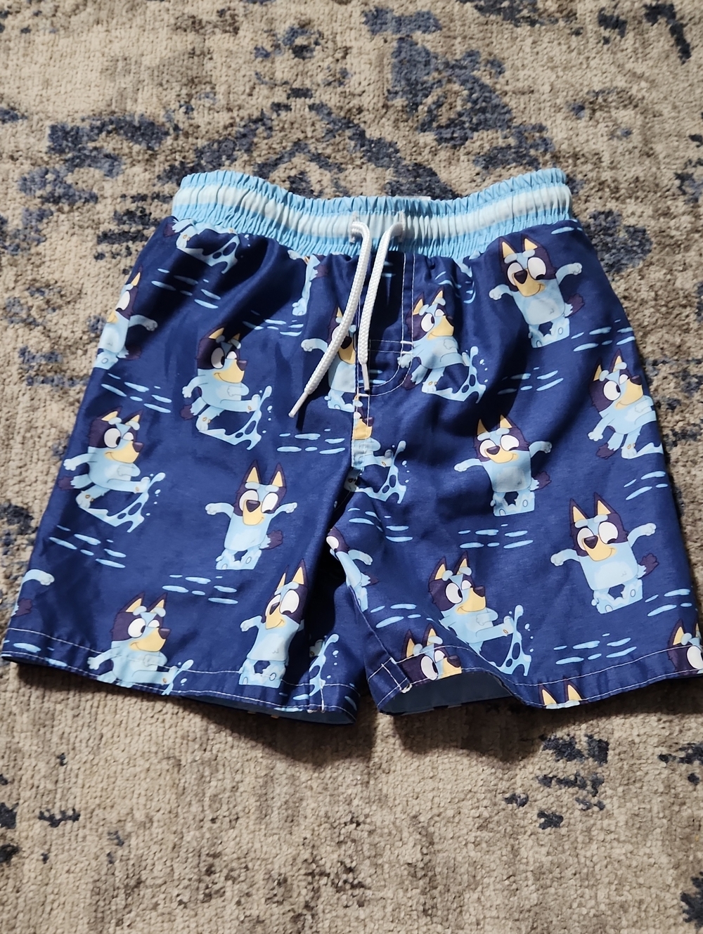 💘 Bluey Boys Navy Blue Swim Trunks with Cartoon Blue Dog Print